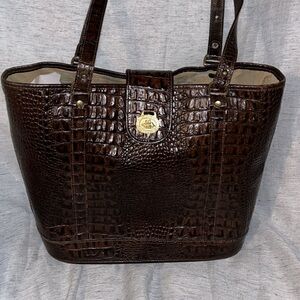 Brahmin Dark Brown Croc-Embossed Tote